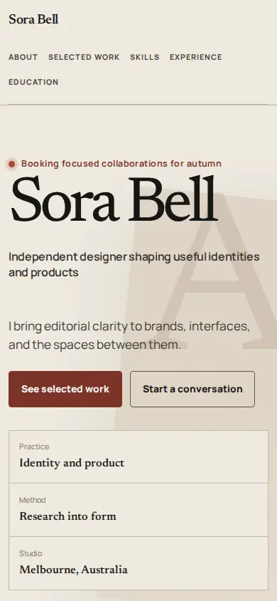 Atelier portfolio on a phone
