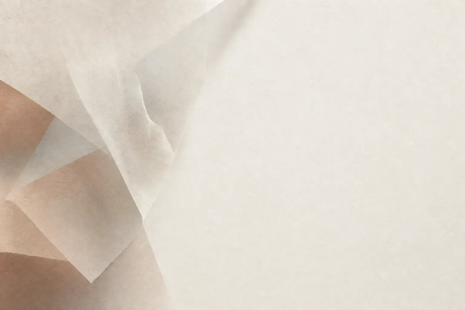 Translucent ivory veils layered over pale peach geometry.